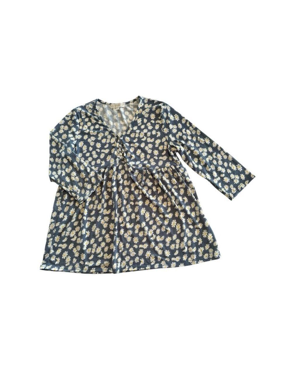 Susan Betro Weekend Floral Tunic Top Womens Large Pull Over 3/4 Sleeve Daisiesu